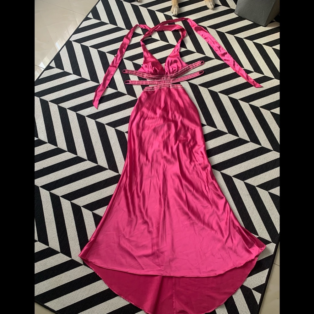 Fuchsia satin prom dress